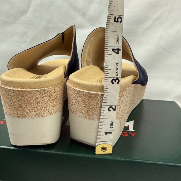 Navy blue cork wedge sandals CLOUD Mephisto Giuletta Indigo Blue Suede Cork Wedge Sandals Soft-Air EU 41 US 10 New